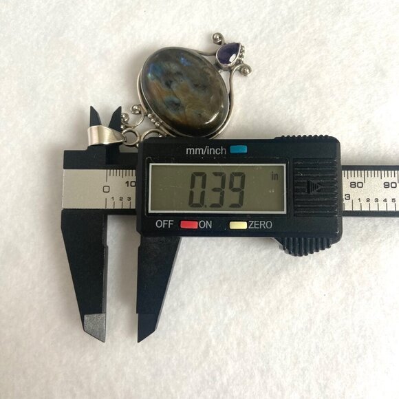 Sterling Silver 925 Oval Labradorite & Amethyst Pendant Necklace 18" Omega Chain - Picture 16 of 16